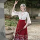 thumbnail image 5 of Camisa de manga corta de gasa de estilo chino bordada de alta gama con mangas acampanadas Vestido de maquillaje dorado de una pieza con costura, 5 of 5
