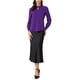 thumbnail image 2 of Blusa de botón con cuello de pie y pliegues para mujer INSPIRE CHIC, XS, púrpura oscuro, 2 of 6