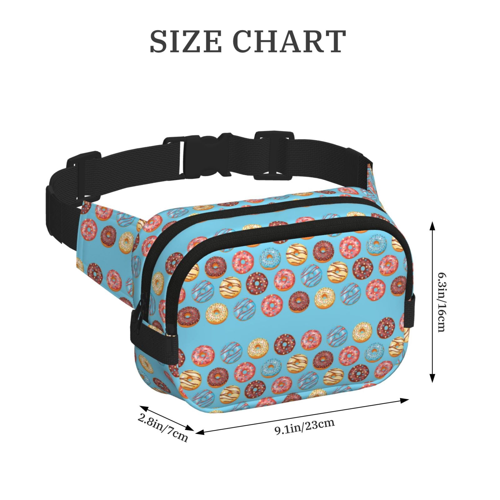 Picia Cute Donut Print Square Double-Layer Waist Bag Mini Adjustable Waist Belt Bag Exercise Running Travel Hiking