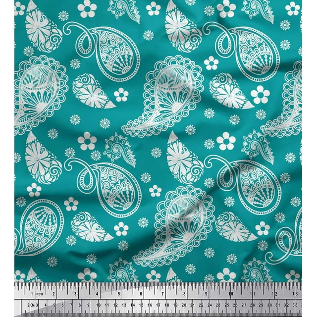 Soimoi Green polyester Crepe Fabric Floral & Paisley Decor Fabric Printed Yard 42 Inch Wide