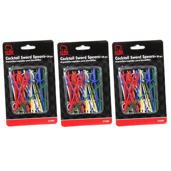 Chef Craft 30pc Set 3-inch Fun Sword Shaped Spears - Great for Cocktails & Appetizers 3 Sets