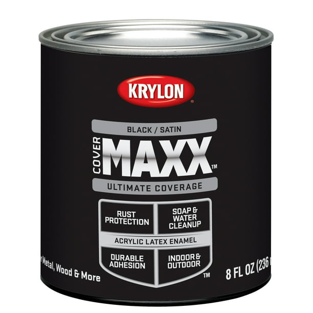 Krylon Cover Maxx Paint, Satin Black, 1/2 Pt