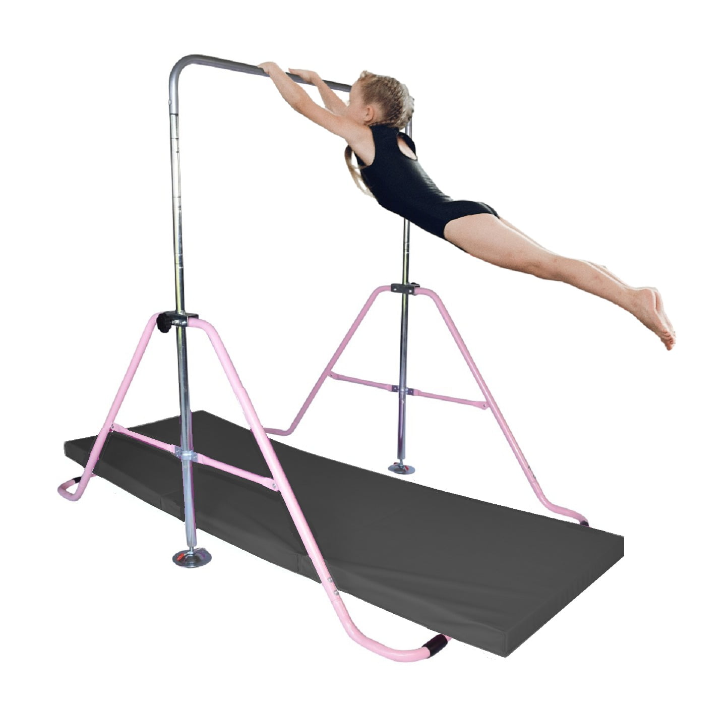 Gymnastics Horizontal Kip Bar Jungle Gym Adjustable Up to 5FT with Tumble Mat 