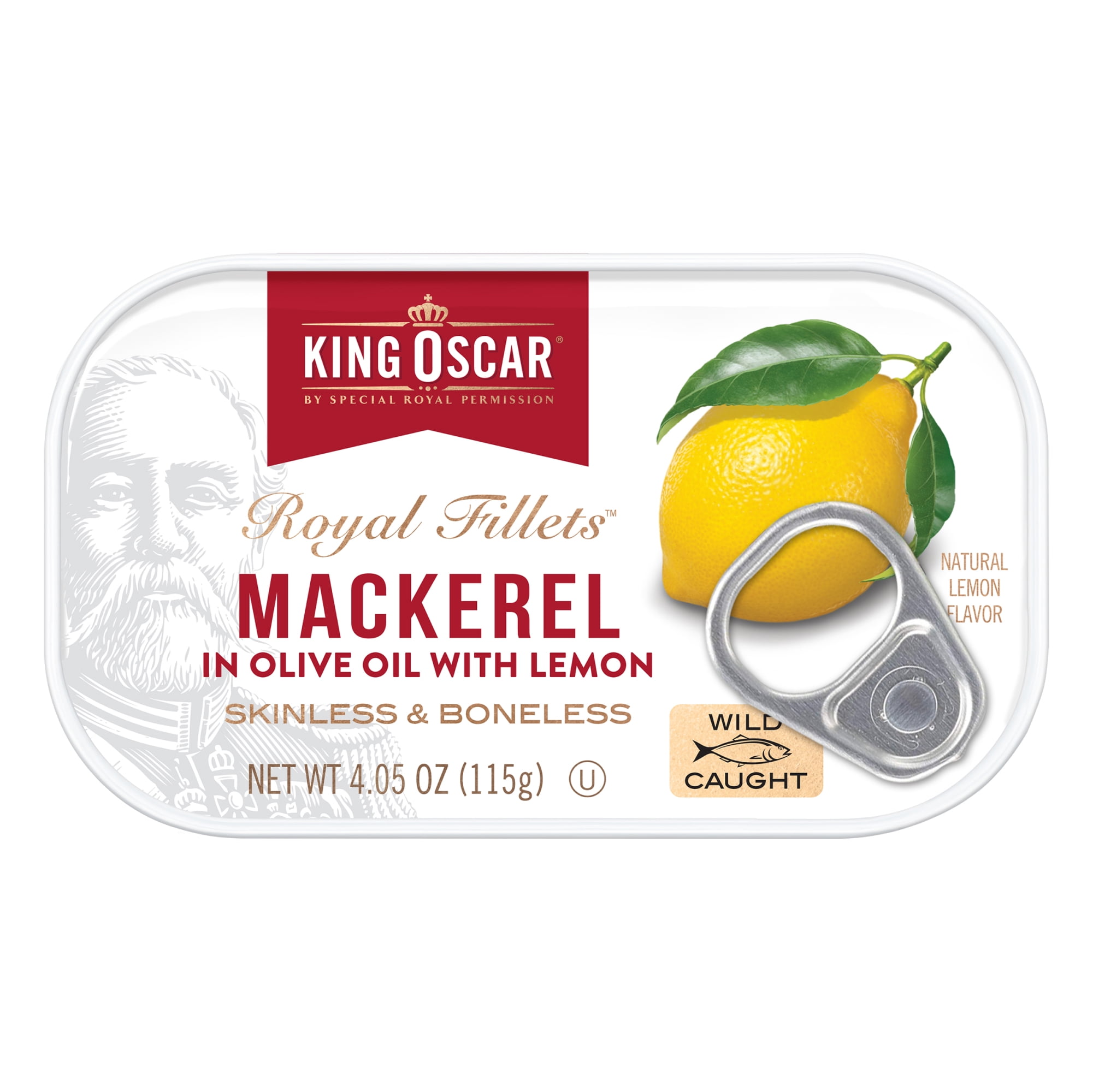 (4 pack) King Oscar Wild Caught Mackerel in Olive Oil with Lemon 4.05 oz