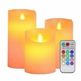 thumbnail image 1 of Juego de 3 velas LED sin llama, luz ALED, 3 velas LED RGB reales de color blanco cálido y multicolor, funciona con pilas con temporizador de control remoto, adecuado para decoraciones de bodas, 1 of 5