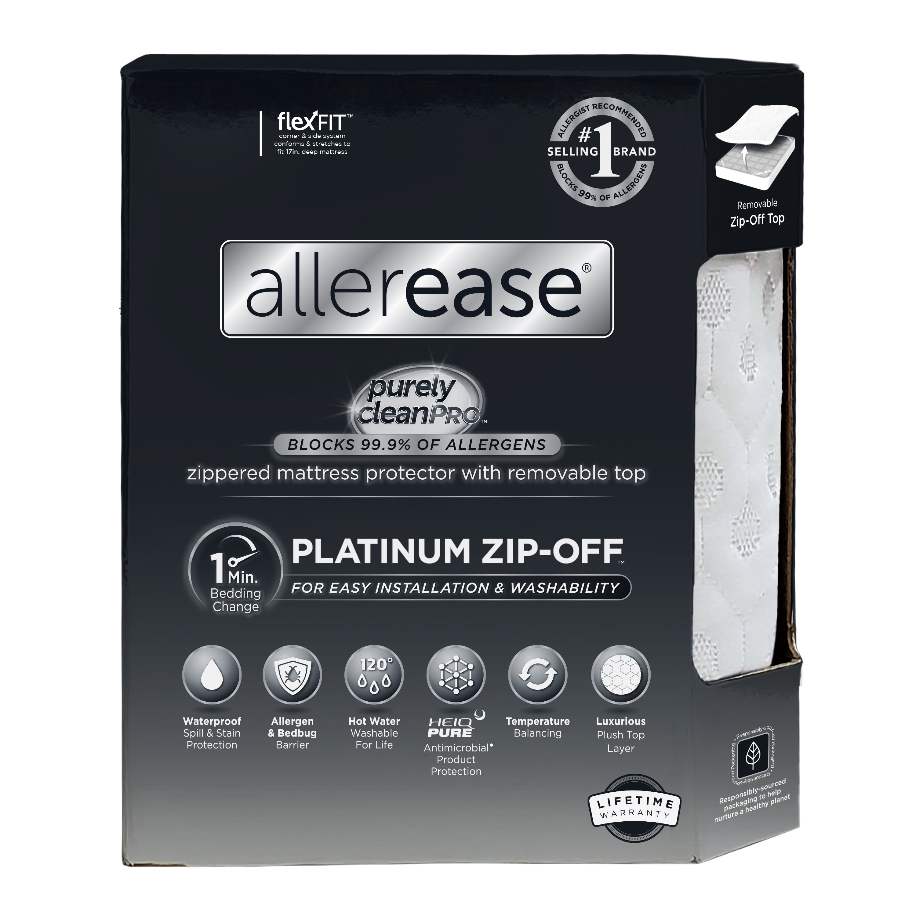 Allerease Platinum Temperature Balancing ZipOff Top Mattress Protector