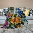 thumbnail image 2 of ARISTURING  Flower Throw Blanket Watercolor Humming Bird Roses Peony with Leaves on White Background Decorative Soft Warm Cozy Flannel Plush Throws Blankets for Bedding Sofa Couch, 2 of 6