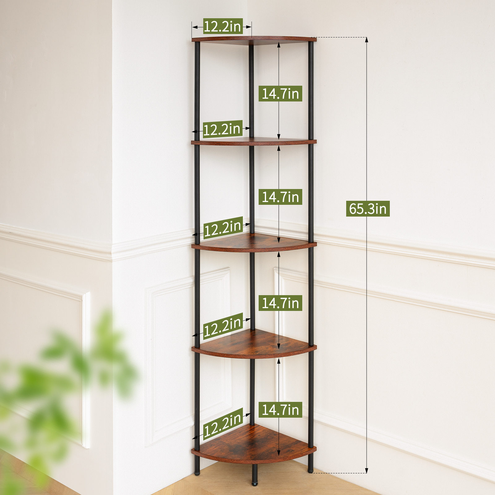 Yoobure 5-Tier Corner Shelf Stand, Berry Brown, 65 Inches photo 2