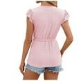 thumbnail image 4 of HAPIMO Women's Loose Pullover Tunic Clearance Summer Tees Trendy Solid Color Eyelet Ruffle Short Sleeve Drawstring V Neck Button Shirts Elegant Casual Workout Tops Girls Pink L, 4 of 4