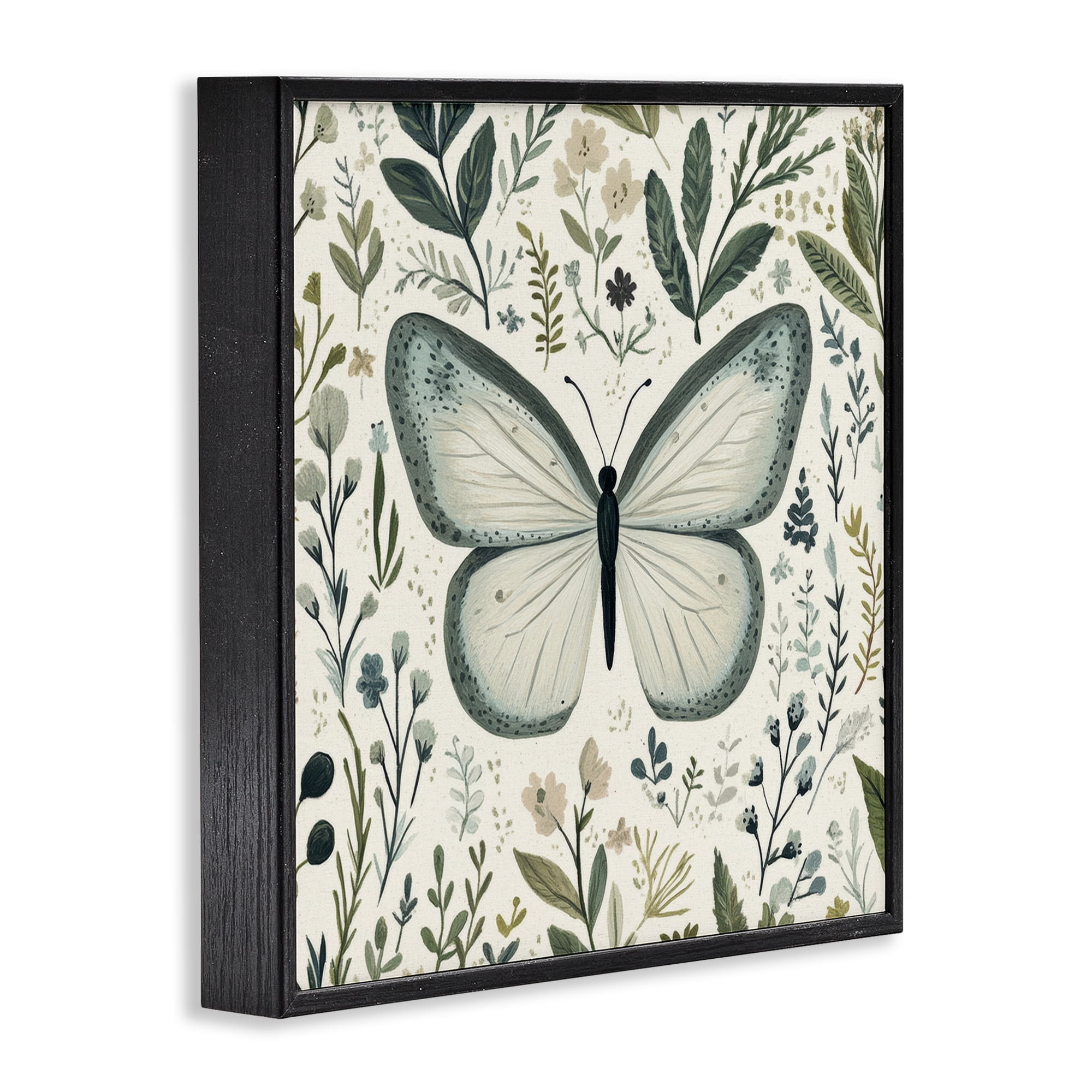Stupell Industries Dusty Blue Butterfly Botanicals Black Framed Giclee Art, design by Petal Prints Design