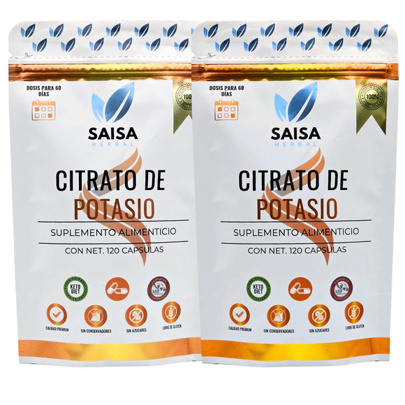 Citrato de Potasio 2 Bolsas con 120 Cápsulas de 500 mg c/u | Suplemento Alimenticio | Uso Diario | Saisa Herbal
