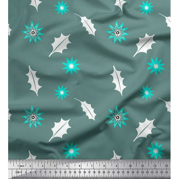 Soimoi Rayon Fabric Star & Holly Leaves Print Fabric by the Yard 56 Inch Wide