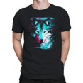 thumbnail image 2 of Glitch Art Wolf: Neon Vision Black Men's T-shirt, 2 of 3