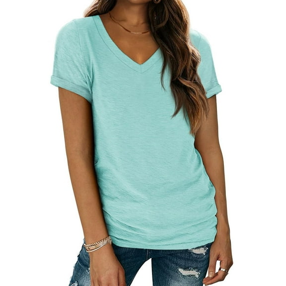 Womens Summer Sleeve V Neck Casual Tops Tshirts