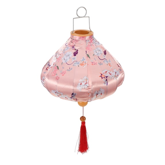 OUNONA Pink Chinese Hanging Lantern for Decor Made of Satin and Iron Weather Resistant 1 Piece
