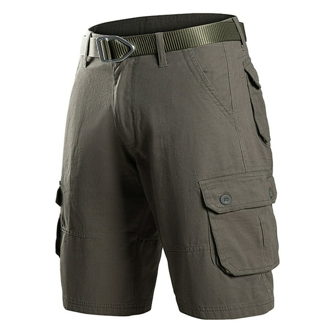 Men's Summer Cargo Shorts - Button Pockets, Cotton Blend, Elastic Waist, Golf Camping Outdoor Activities