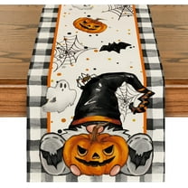 SM-XLHN Buffalo Plaid Gnome Bat Pumpkin Ghost Halloween Table Runner, Sensonal Kitchen Dining Table Decor for Home Party 13 x 72 Inch