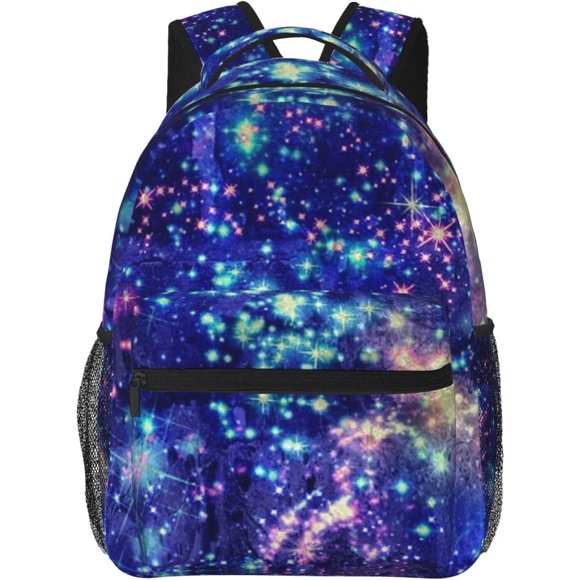 Lightweight Rucksacks for Climbing Outdoors Walking Cycling - Large Capacity Anti-Theft Multipurpose Carry On Bag, Colorful Galaxy Bling Bling Stars Art Camping Outdoor Backpack