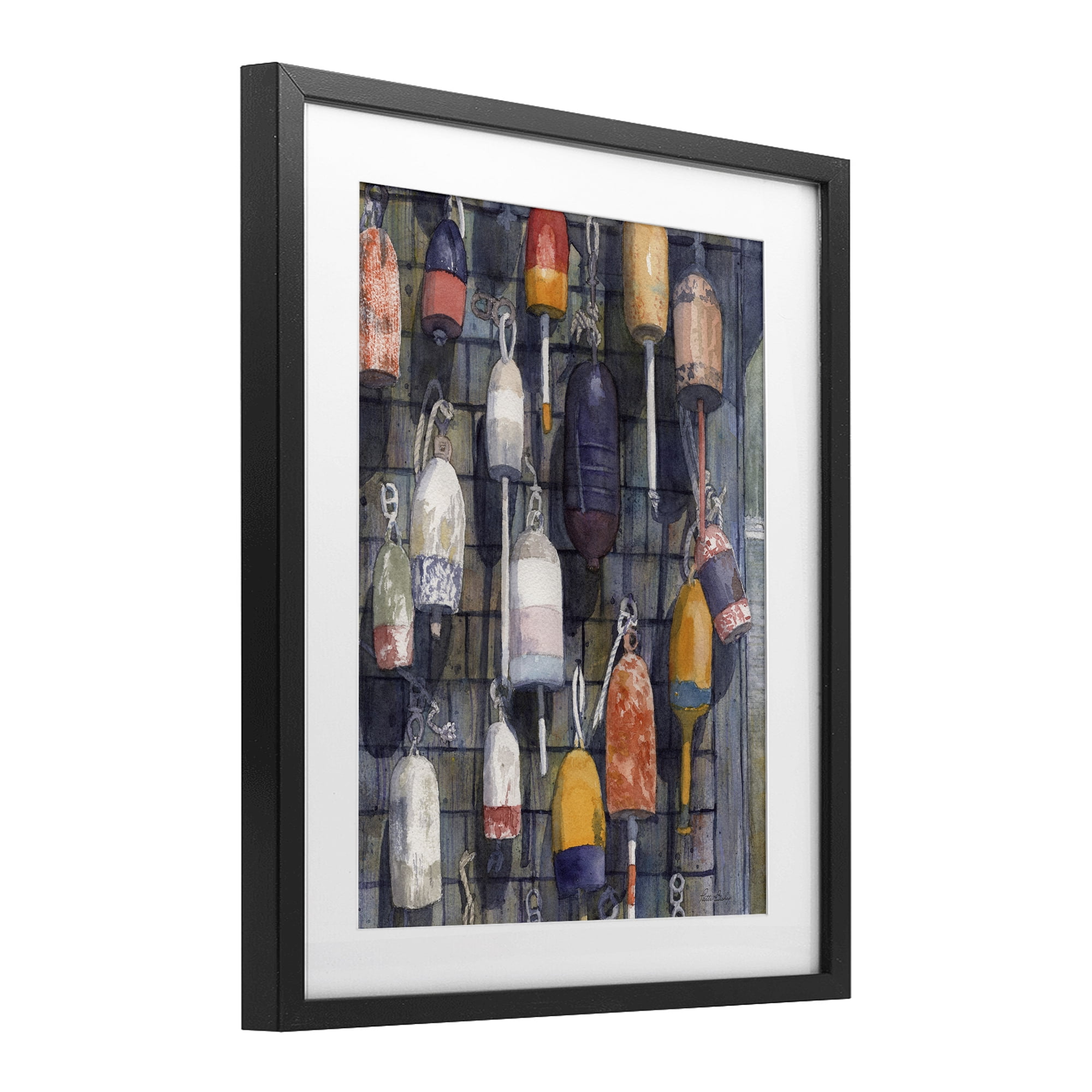 Stupell Industries Watercolor Hanging Buoys Black Framed Print Under Glass, design by Patti Bishop