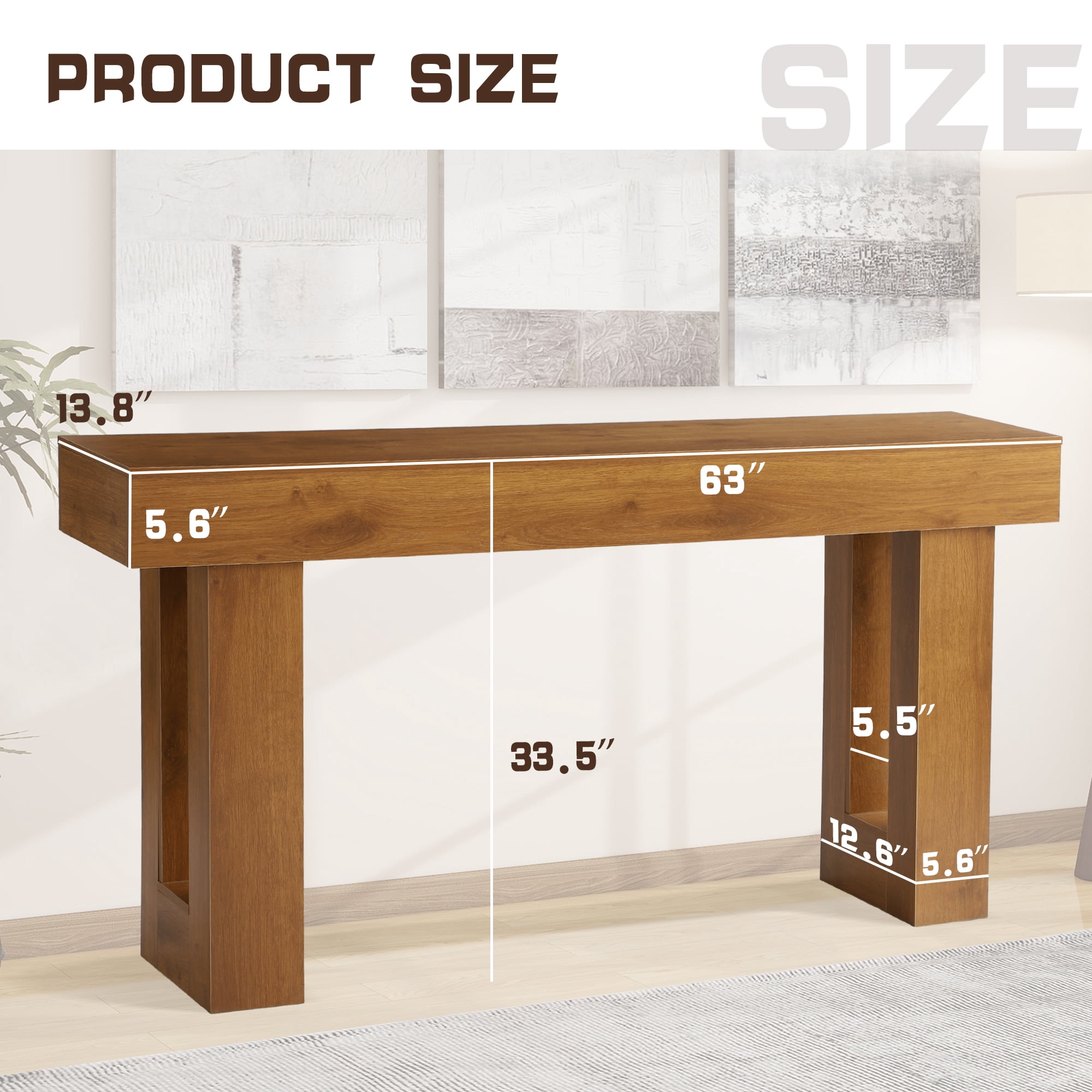 Magic Union 63" Long Console Table for Entryway, Wood Rectangular Sofa Table Behind Couch with 2-tier Open Storage and Weighted Base, Foyer Accent Tables for Entryway, Hallway, Living Room