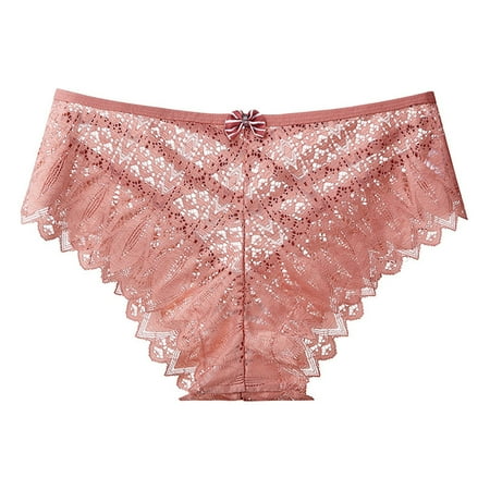 Icvfdpl Women S Panties Transparent Lace T Back Mid Waist Lace Panty Anniversary Dating Womens Underwear Briefs Pink Xl