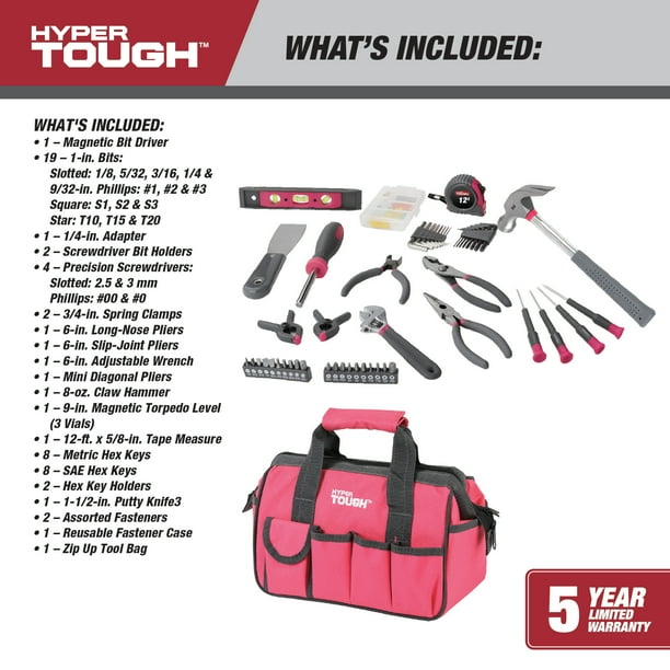 Hyper Tough 89-Piece Pink Household Tool Set - Walmart Business