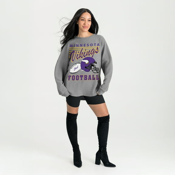 Women's Gameday Couture Gray Minnesota Vikings Oversized Sweet Victory Corded Sweatshirt