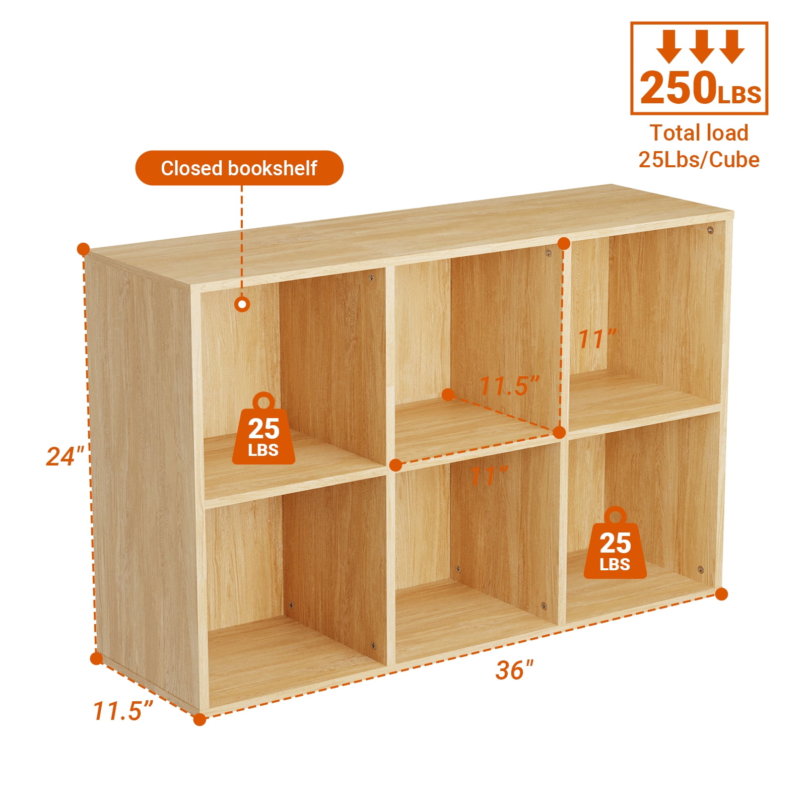 KZElegy 6 Cube 11x11inch Organizer Anti-Tip Design Storage Bookshelf ,Toy & Display Wood Cube Shelf for Home and Office,Bedroom,Brown (1PS)