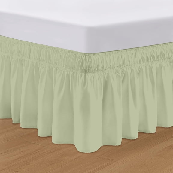 AUQ Bedding 21 Inch Drop Wraparound Bed Skirt Queen Size - No Lifting Required, Adjustable Easy Fit Elastic Strap, Classic Gathered Styling Dust Ruffle, Fade Resistant - Sage