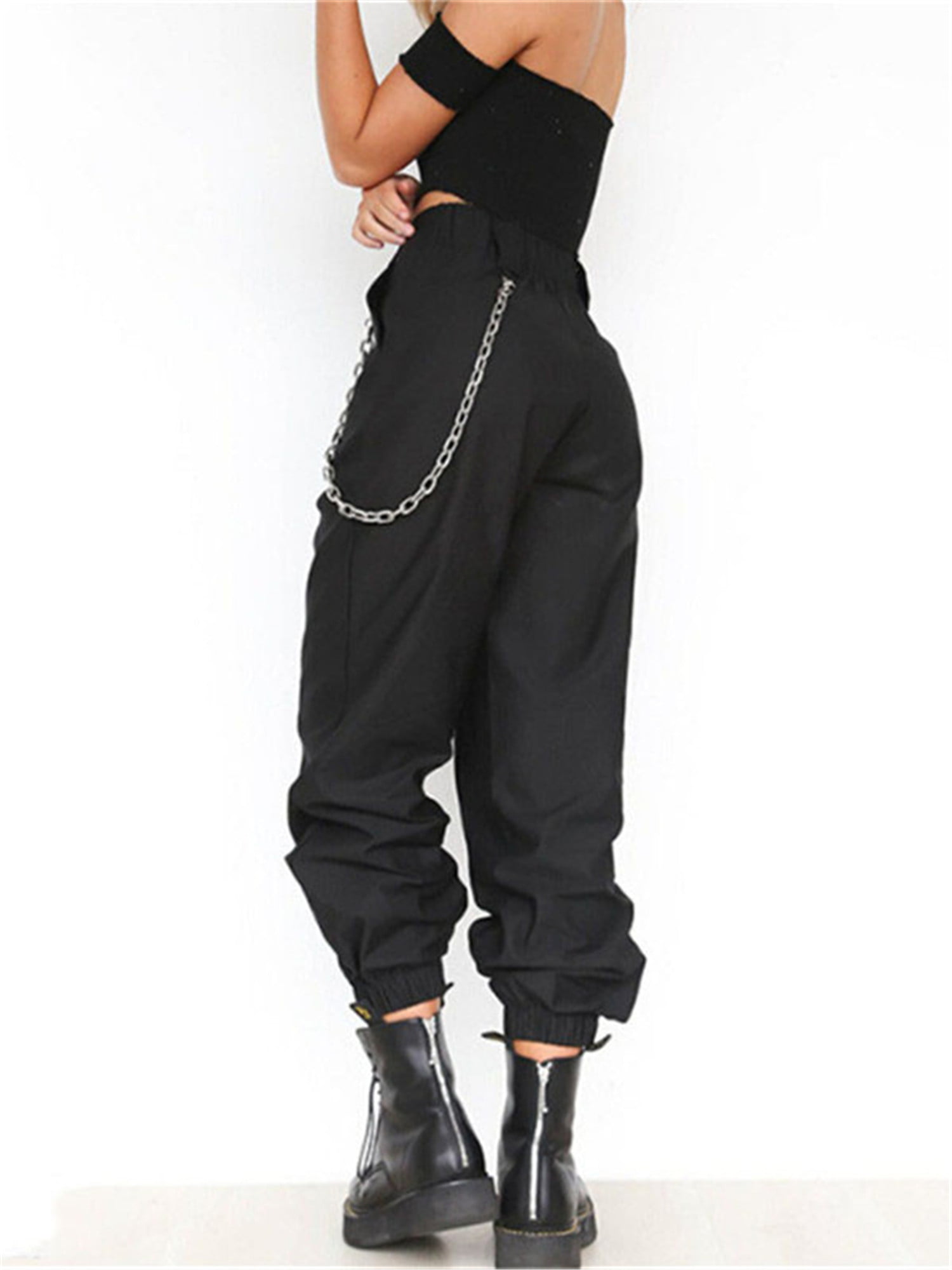 Mens Gothic Chain Cargo Trousers Bottoms Rock Chain Bondage Casual Pants  Streets | eBay
