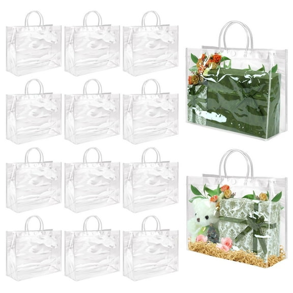 Clear Gift Bags with Handles, 16" x 6" x 12" Extra Large Transparent Gift Wrap Bags, Reusable PVC Tote Bag for Party Favors, Shopping, Boutique, Wedding Birthday Festival