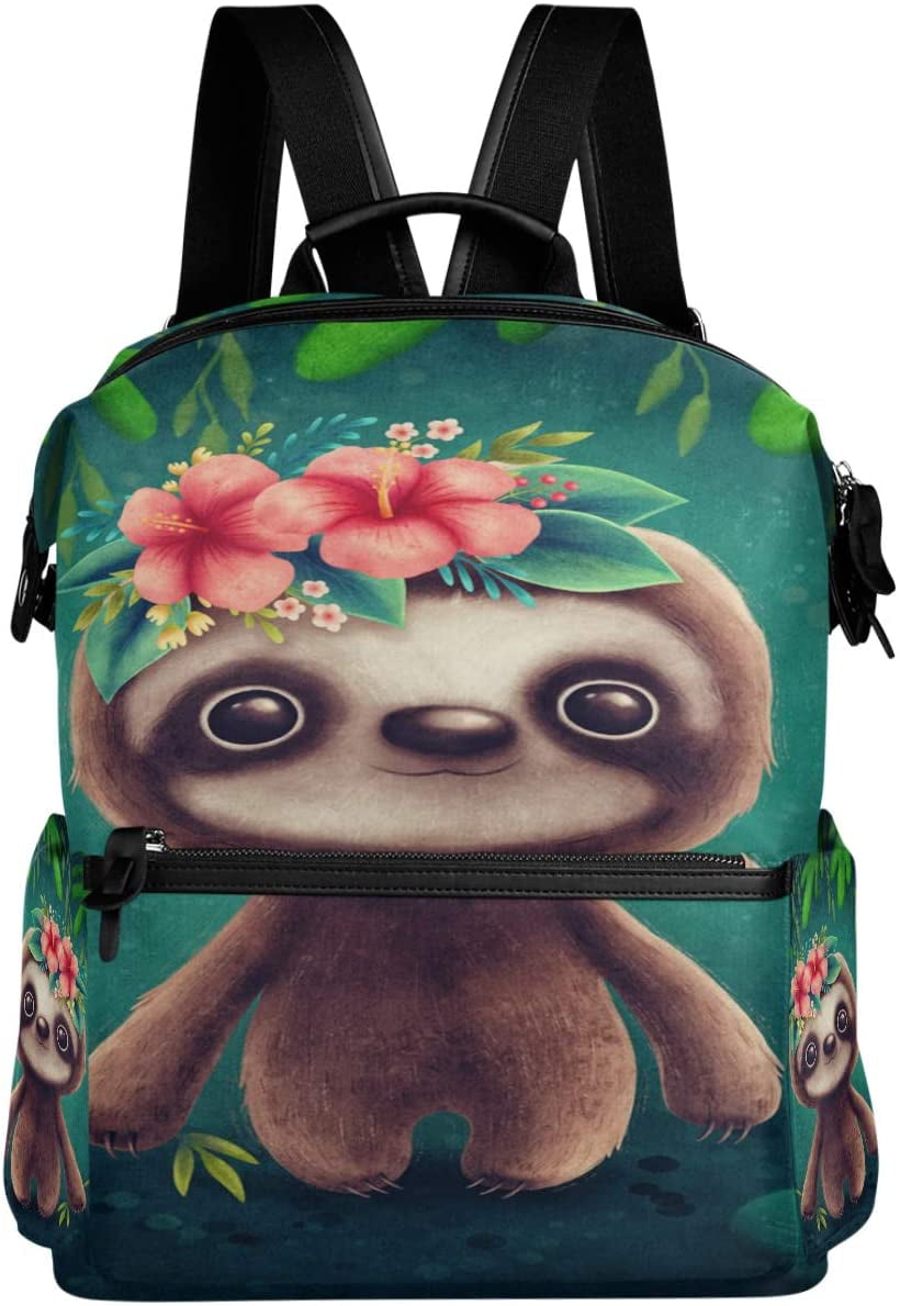 Oarencol Cute Animal Sloth Flower Backpack Tropical Palm Tree Forest School Book Bag Travel Hiking Camping Laptop Daypack