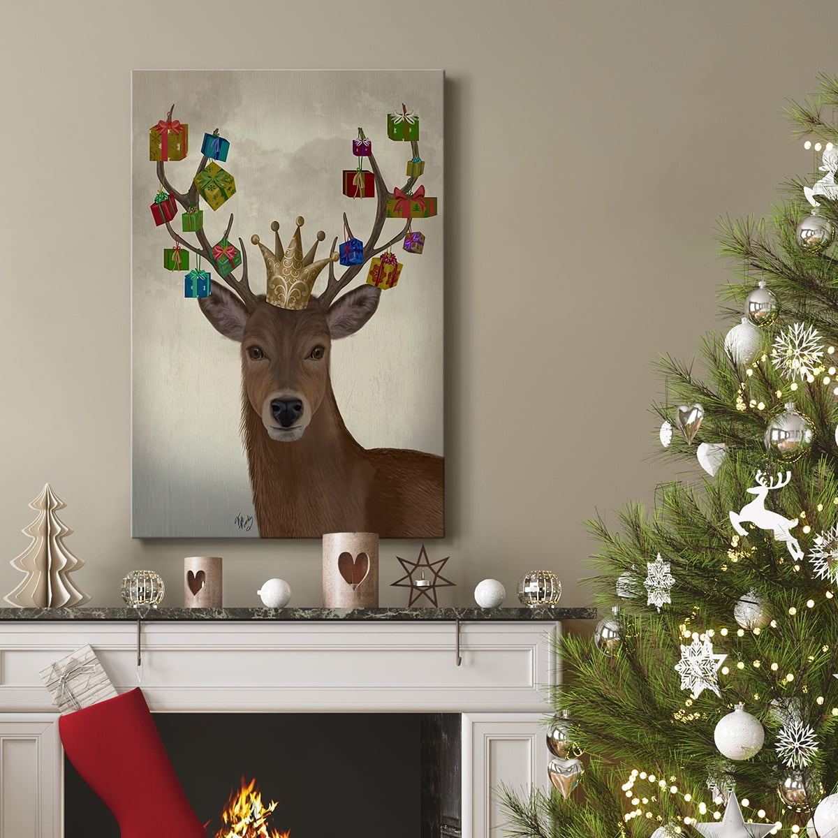 Christmas Gift Bearing Deer- Gallery Wrapped Canvas