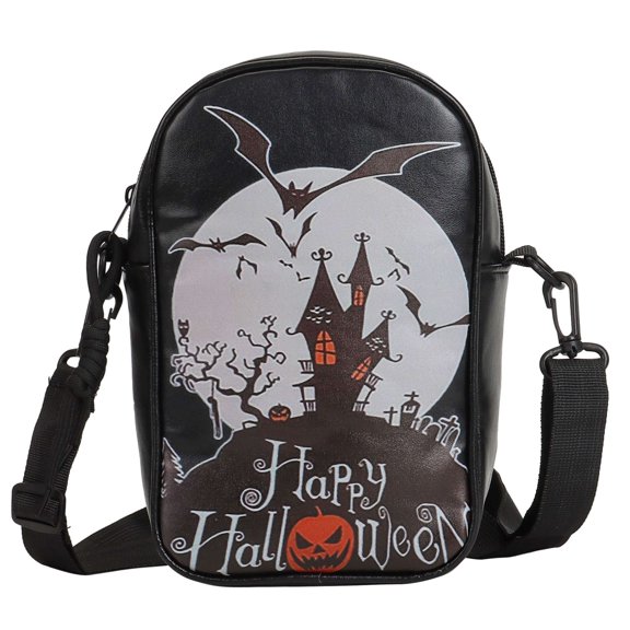 BadPiggies Halloween Small Crossbody Wallet Bat Castle Phone Purse PU Leather Cute Shoulder Bag for Women