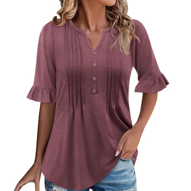 Eres Más Que una Camisa de Puntuación de Prueba Sexy de Manga Corta Lentejuelas Suelta Camisa de Blusa con Cuello en V, Poliéster