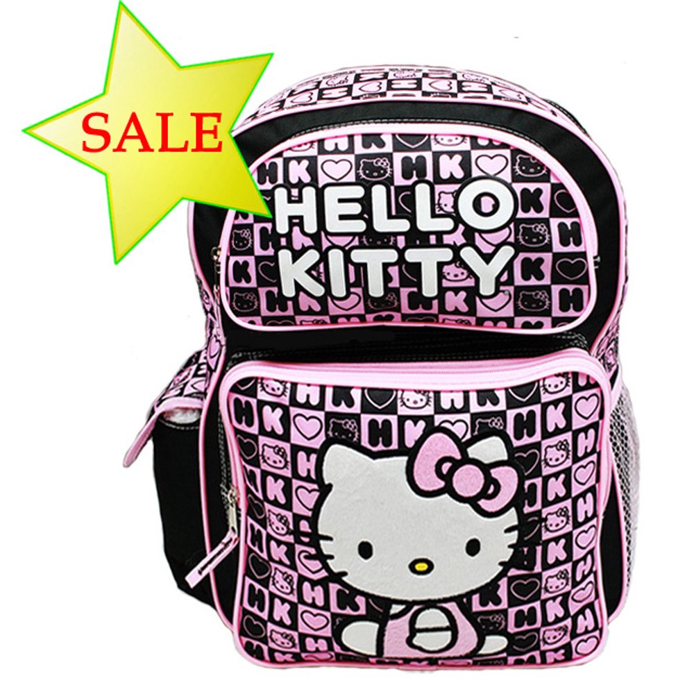 Hello Kitty Backpack Black Box Checker (Large School Bag) New