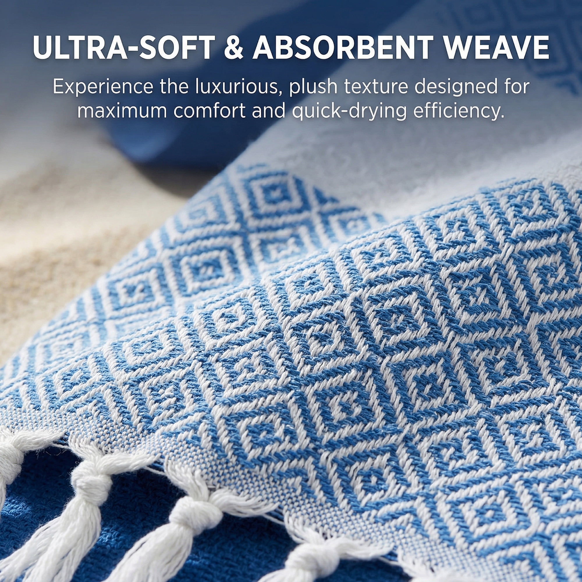 Unique Bargains Geometric Sandproof Turkish Towel 2 Pack Blue/Orange 71"x40"