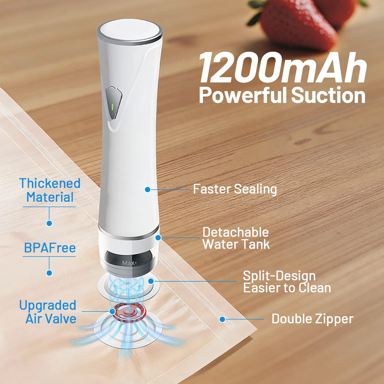 Vacuum Sealer for Food,Compact Handheld Vacuum Sealer Machine with 30 Reusable Bags,Powerful Portable Food Seal Meal Saver for Kitchen Travel