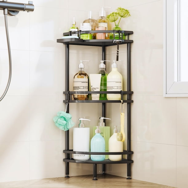 Carrito de ducha HaPirm Standing Corner, 3 niveles, acero inoxidable negro