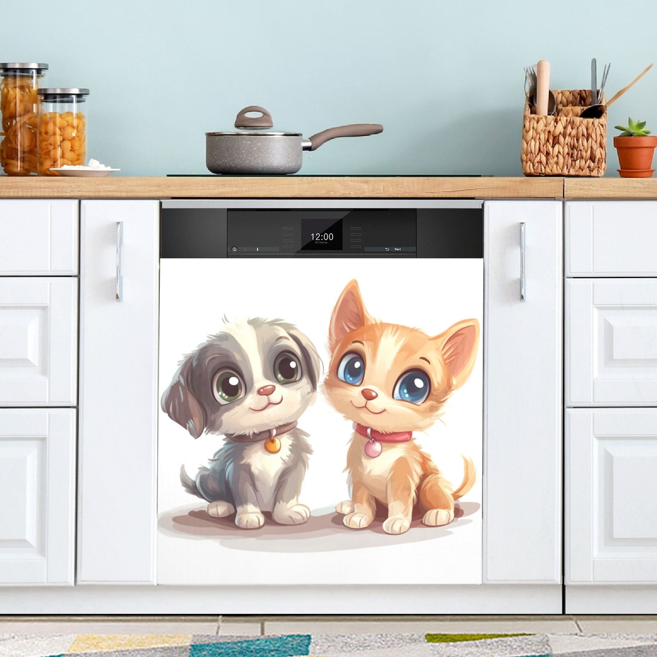 Dishwasher Magnetic Sticker 23x26 Inch Refrigerator Magnetic Sticker Washing Machine Magnetic Sticker Kitchen Panel Magnetic Sticker Home Decor Dog and Cat Friends