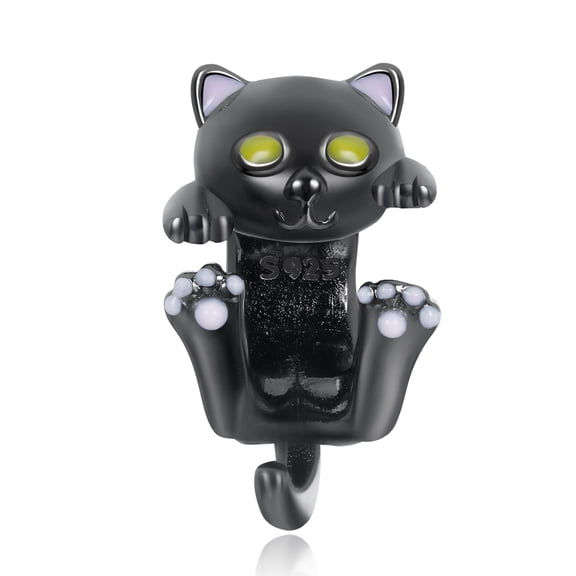 ROSIANNA 925 Sterling Silver Charm for Bracelets Lucky Black Cat Charms Women Bracelet Charm