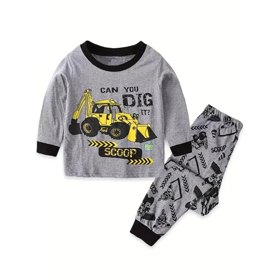 WIBACKER Toddler and Little Boys 2-Piece Cotton Pajamas Long Sleeve Fall Winter PJ Set Kid Digger Sleepwear