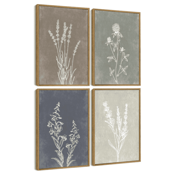 Drsoum Vintage Boho Wall Decor Botanical Wall Art Wooded Minimalist Plant Print Modern Rustic Farmhouse Home Kitchen 8x10inx4pcs Natural Framed