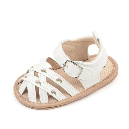 

NIUREDLTD Girls Baby Summer Sneakers Embroidery Design Walking Sandals Flat Bottom Dress Shoes Size 13