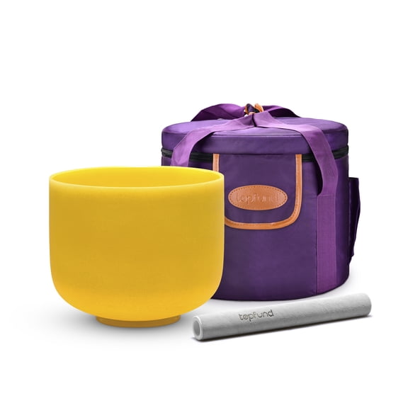 TOPFUND Yellow E Note 9 inch Crystal Singing Bowl Solar Plexus Chakra with Heavy duty carrying case and Suede Stick