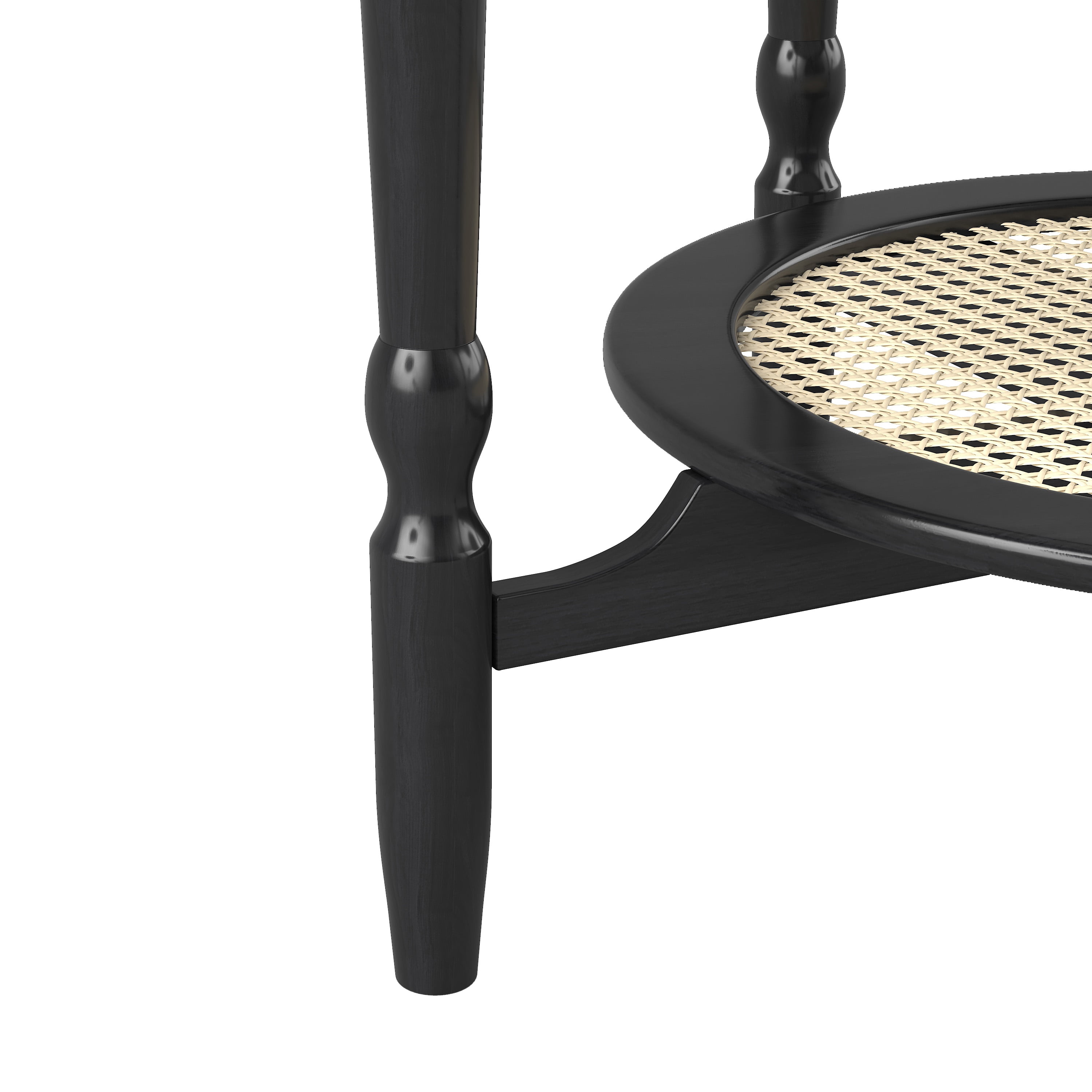 GARITIN Petal Shape Coffee Table 31.5 Inch, 2 Tiered Coffee Table with White Crackle Pattern Glass and Rattan for Living Room, Black