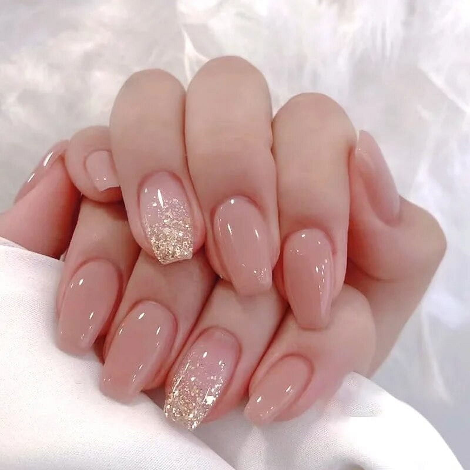 24 PCs Long Pieces of French Glitter Nails with 1 Piece of Jelly Glue and 1 Nail File