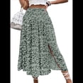 thumbnail image 3 of Faldas Largas Estampadas para Mujer, Cintura Alta, Abertura en Forma de A, Falda Larga Hasta el Suelo. Verde L, 3 of 10
