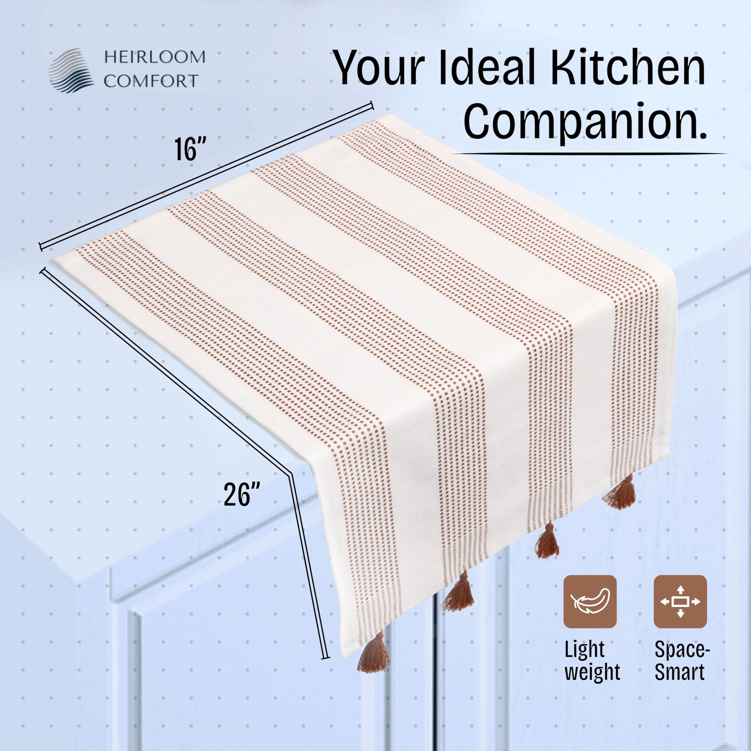HEIRLOOM COMFORT Brown Decorative Dotted Kitchen Towels 16x26 Inch, 3 Pack, Soft, Absorbent 100% Cotton Dish Towels with Tassels, Quick-Dry for Cleaning, Drying Dishes, and Everyday Use