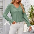 thumbnail image 7 of Womens Trendy Eyelet Tops with Lace Detailing Ruffled Long Sleeve V Neck Dressy Casual Blouses Shirt (2XL, Green), 7 of 7
